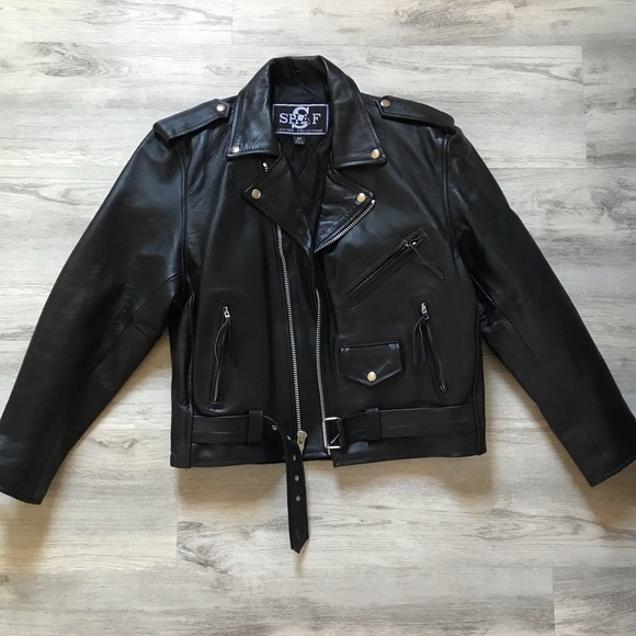 Shaf Black Motorcycle Biker Leather Jacket Men’s Size 42 NWOT Belted - Picture 11 of 14